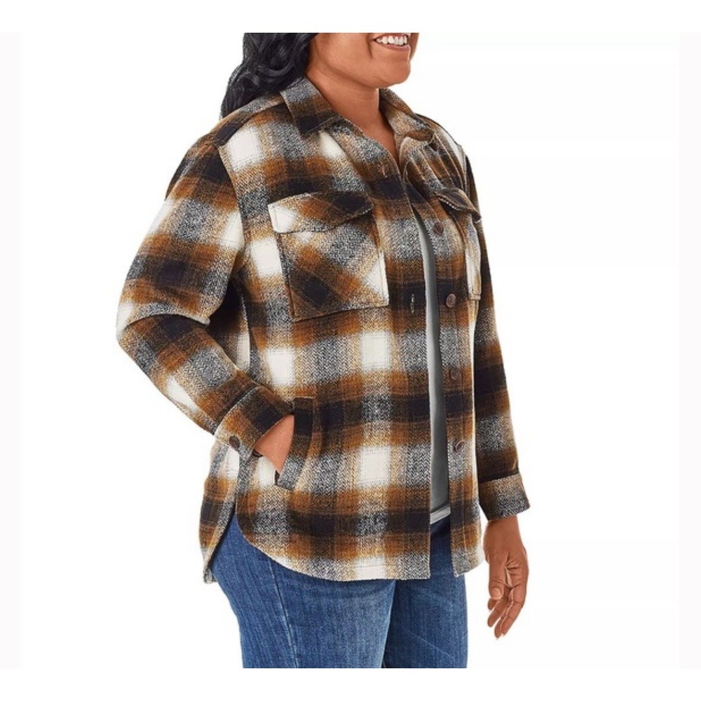 Members Mark Plaid Shacket Women XL Brown‎ Western Cabincore Outdoor Academia